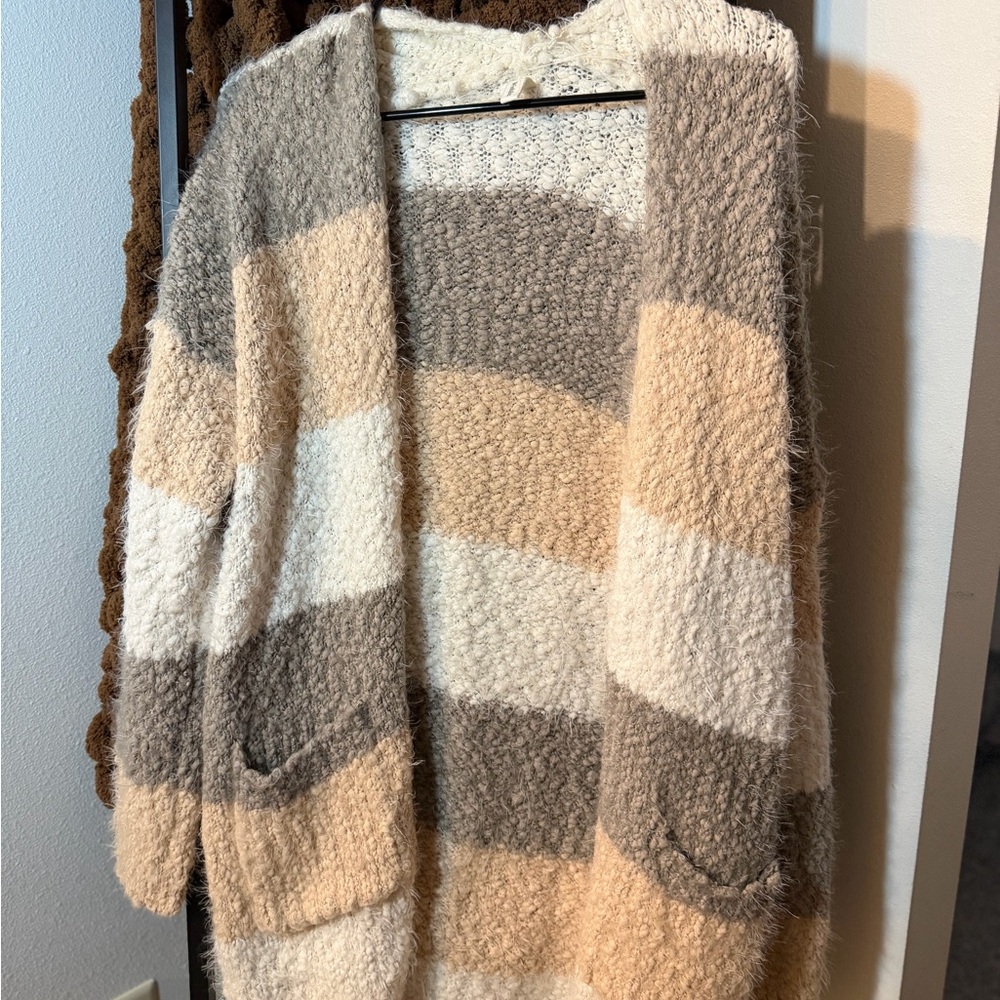 Wish Women's Striped Cardigan in Cream and Brown